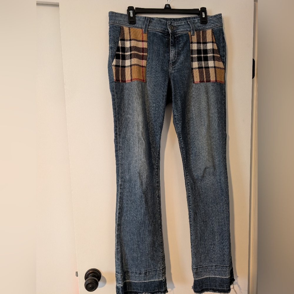 Kut from the Kloth Blue Flare Jeans with Plaid Accents